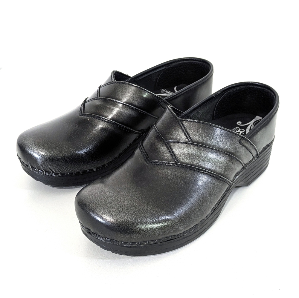 Abeo Pewter Clogs - Size 6.5 Womens - Nursing Shoes - Black & Silver Metallic - Picture 6 of 8